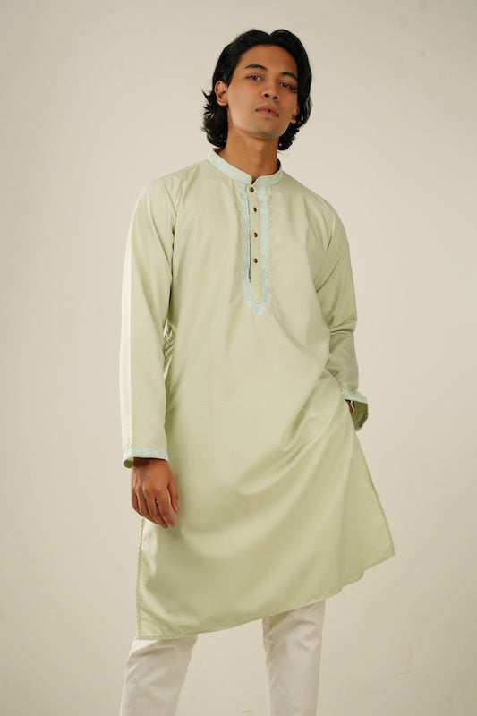 Mansour Embroidered Panjabi in Mint Green - Bosphorus Fashion Ltd.