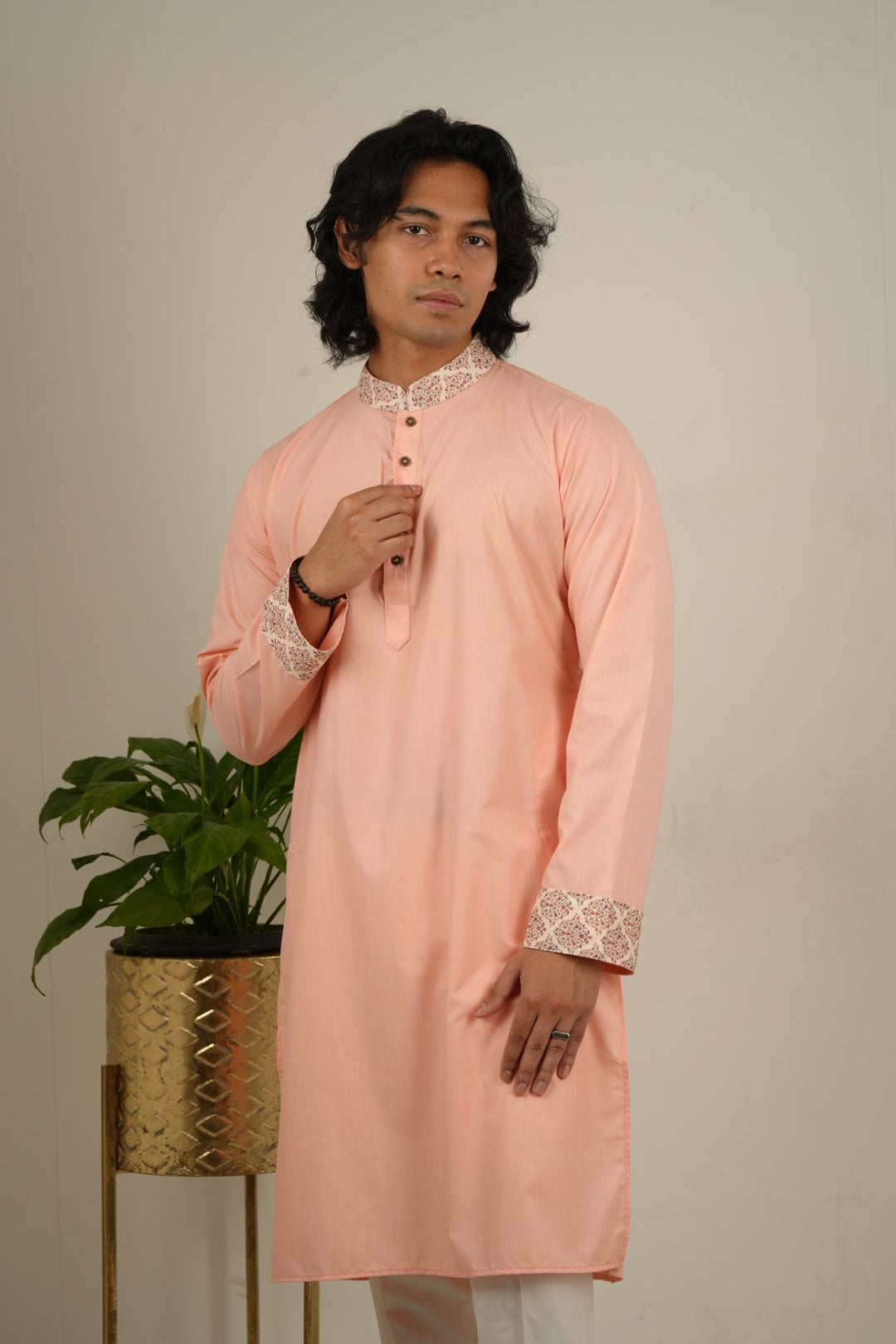 Zayen Mughal Kurta in Pale Peach - Bosphorus Fashion Ltd.