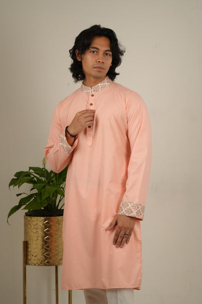 Zayen Mughal Kurta in Pale Peach - Bosphorus Fashion Ltd.