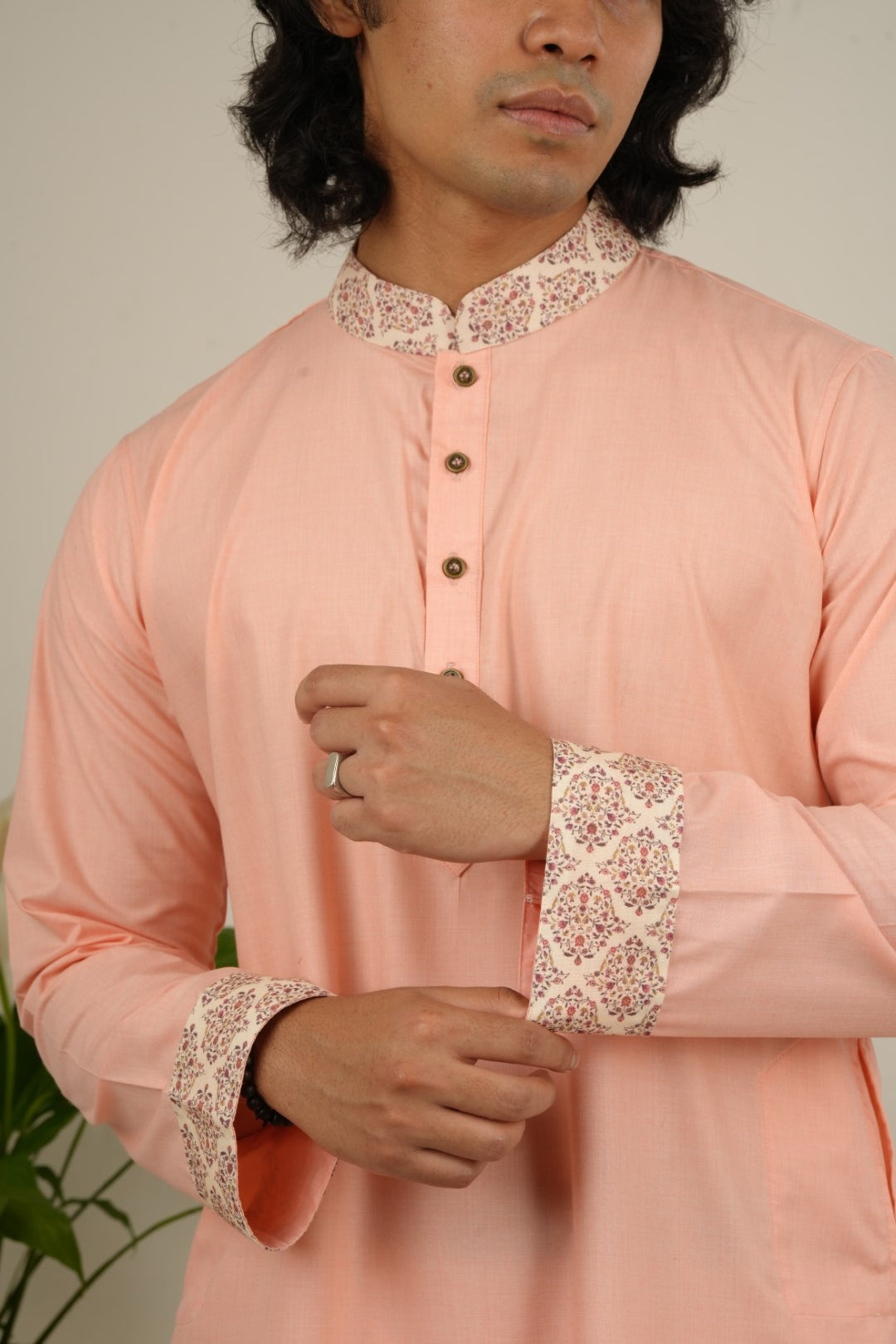 Zayen Mughal Kurta in Pale Peach - Bosphorus Fashion Ltd.
