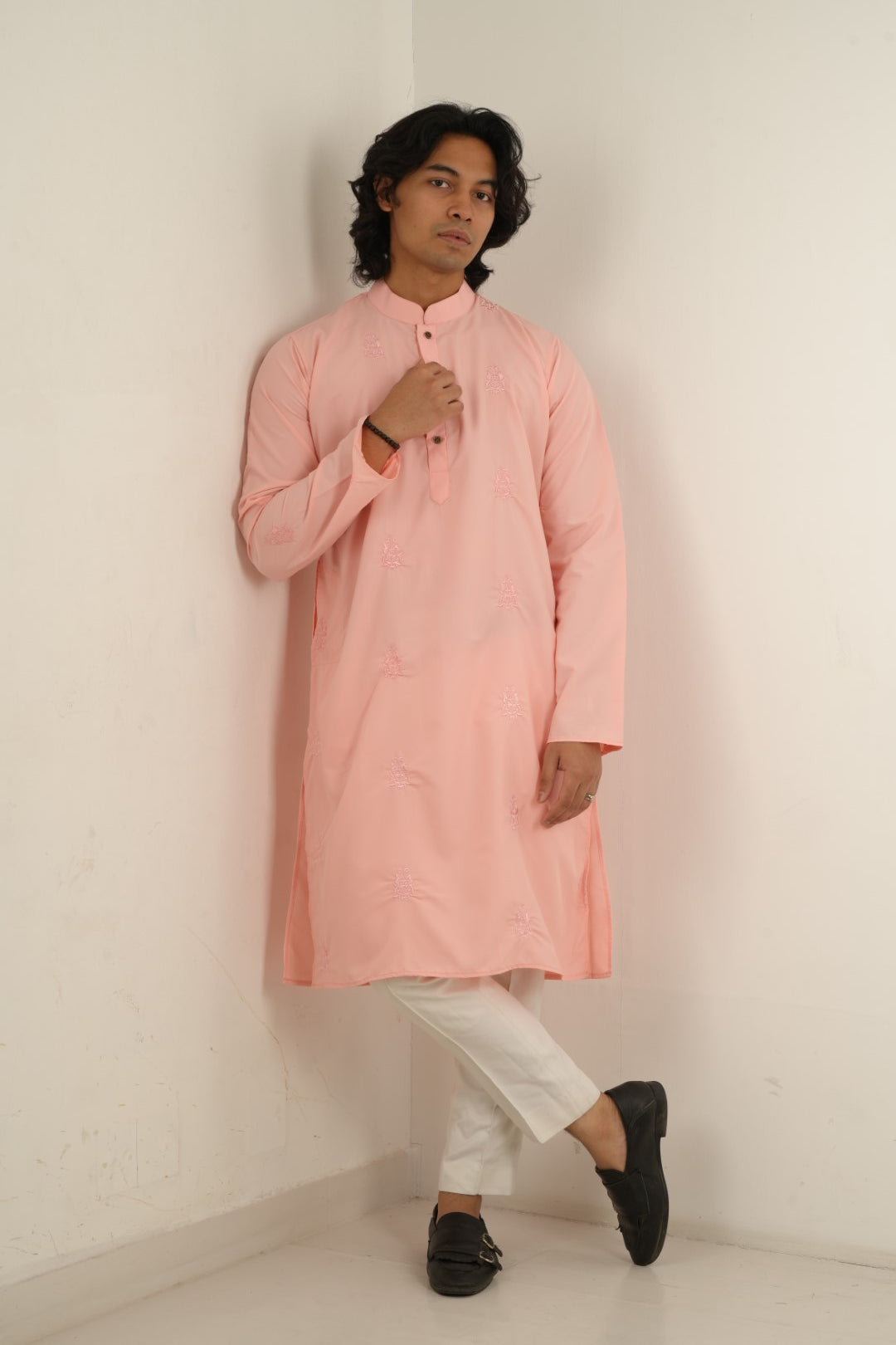 Raed All-over Embroidered Kurta in Pink - Bosphorus Fashion Ltd.