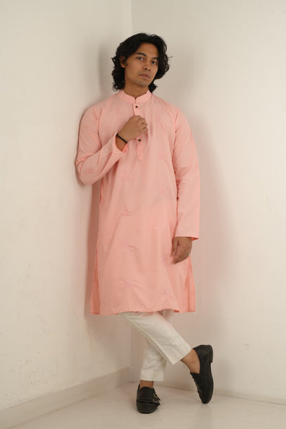 Raed All-over Embroidered Kurta in Pink - Bosphorus Fashion Ltd.
