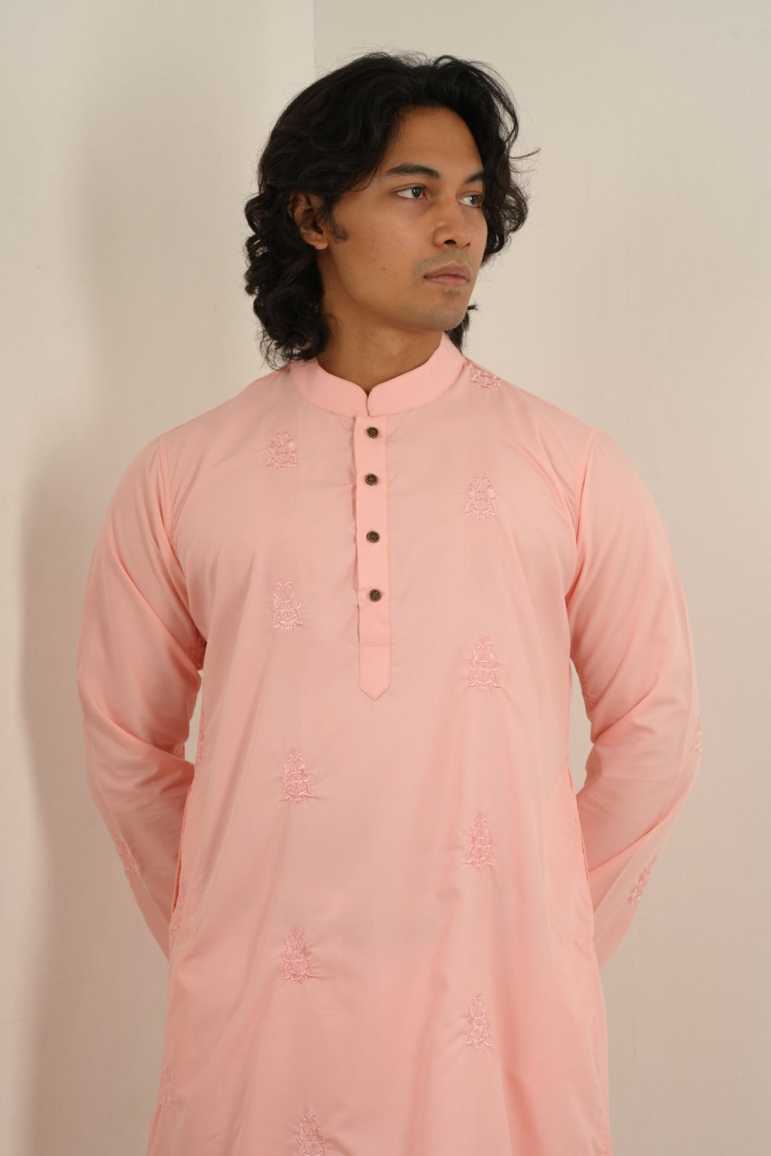 Raed All-over Embroidered Kurta in Pink - Bosphorus Fashion Ltd.