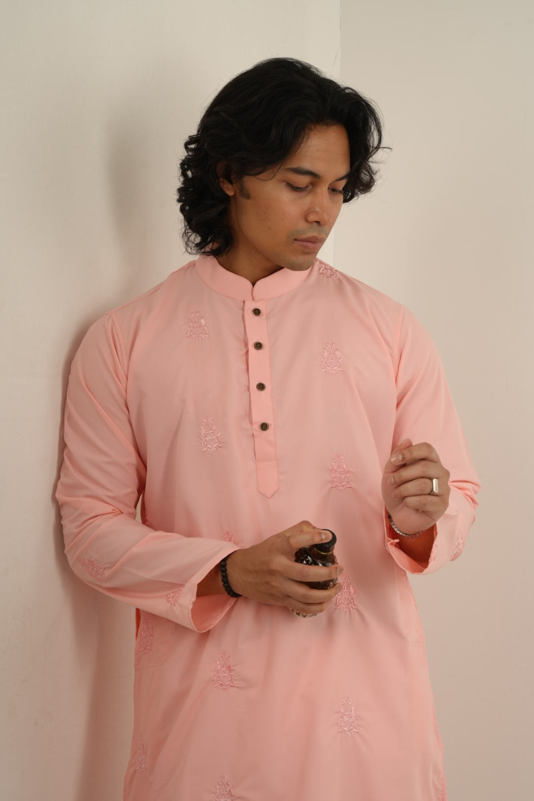 Raed All-over Embroidered Kurta in Pink - Bosphorus Fashion Ltd.