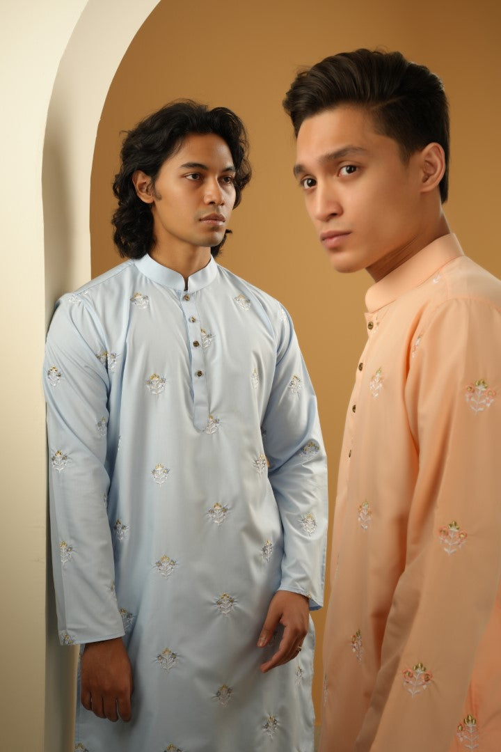 Amir All-over Embroidered Kurta in Sky Blue - Bosphorus Fashion Ltd.