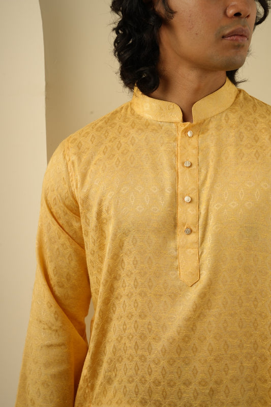Nahyan Jacquard Kurta in Matte Gold - Bosphorus Fashion Ltd.