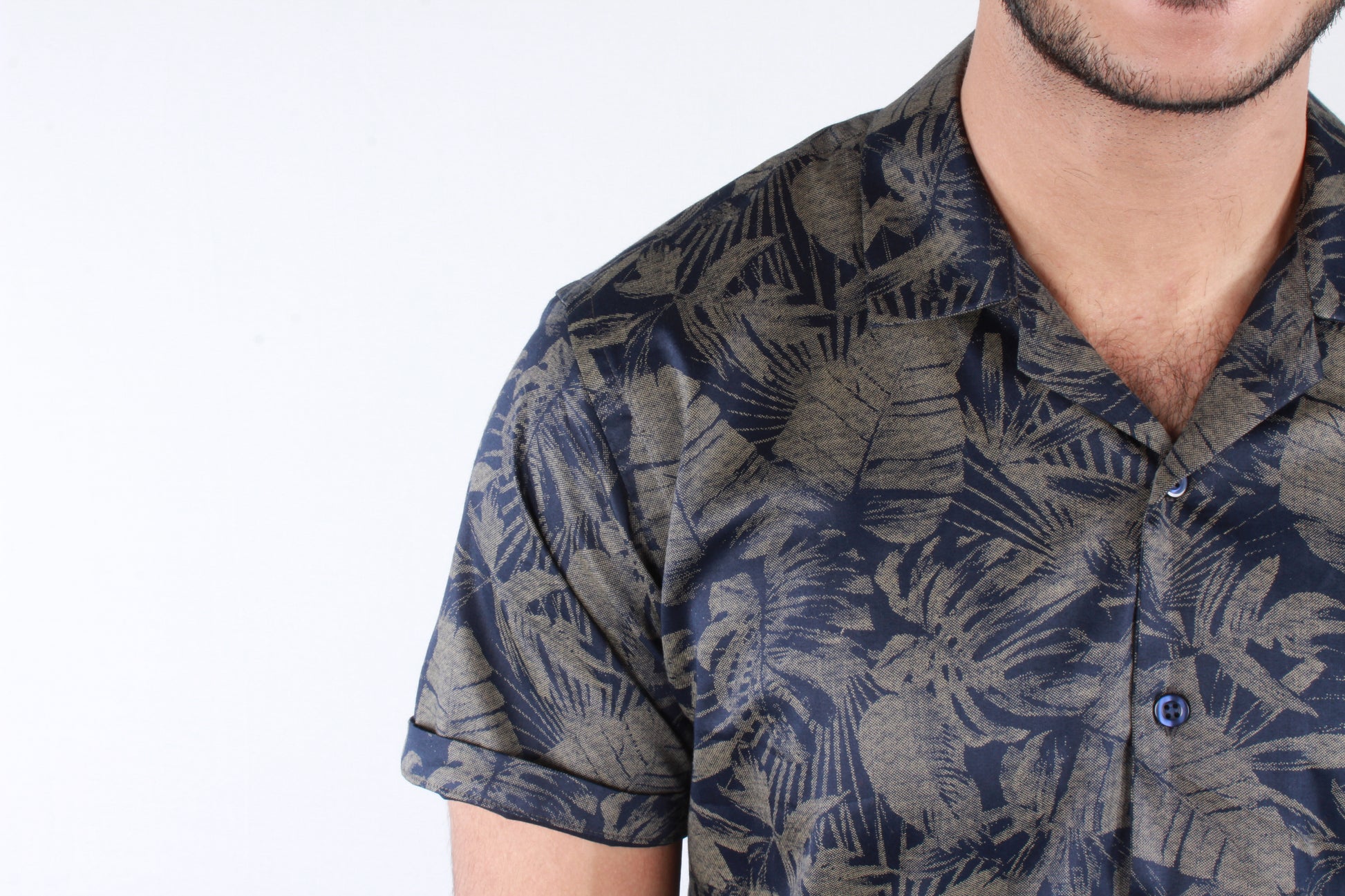 Blue Leafy Printed Casual Shirt - Bosphorus Fashion
