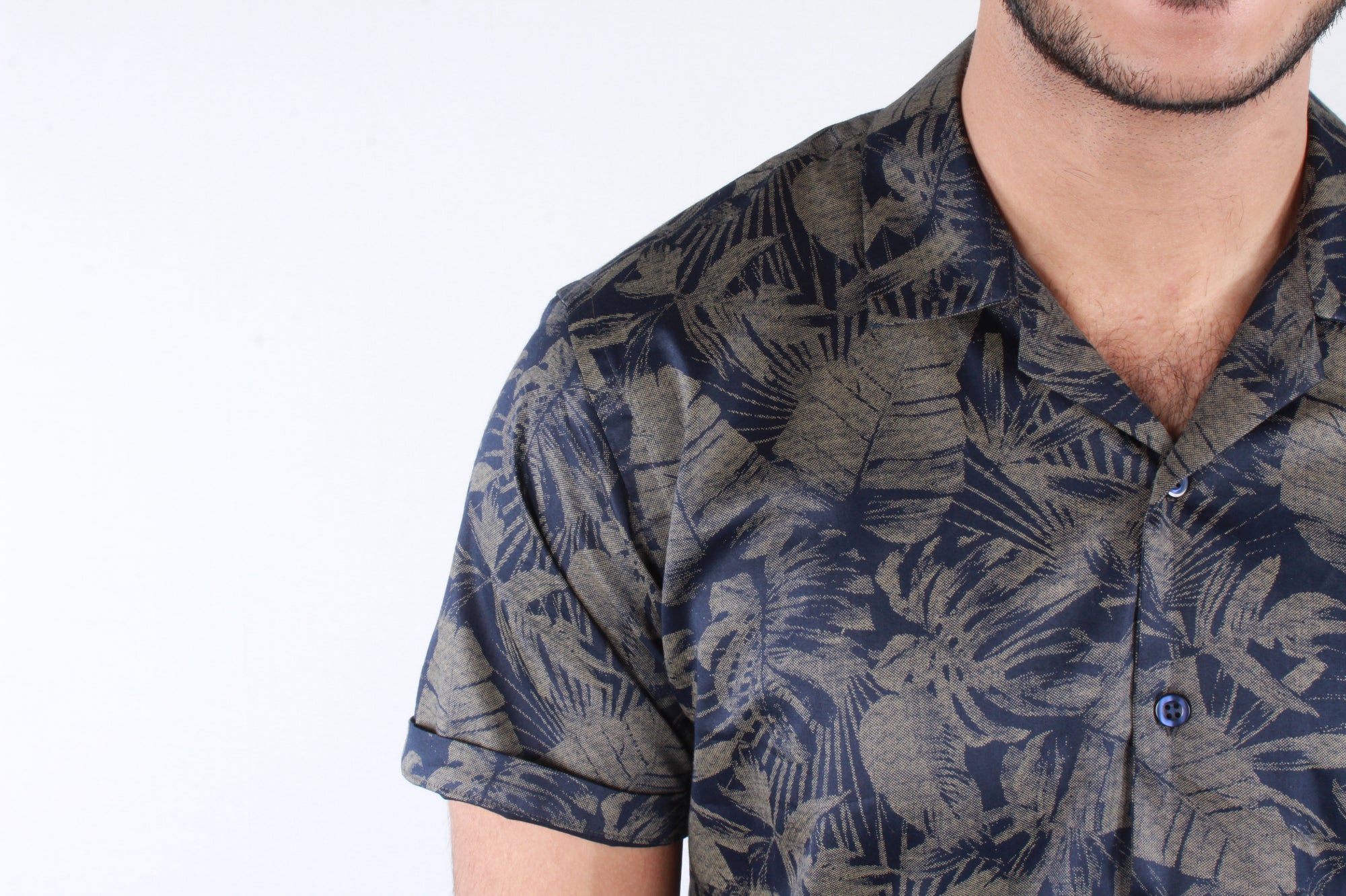 Blue Leafy Printed Casual Shirt - Bosphorus Fashion