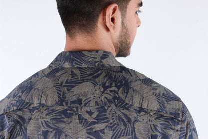 Blue Leafy Printed Casual Shirt - Bosphorus Fashion